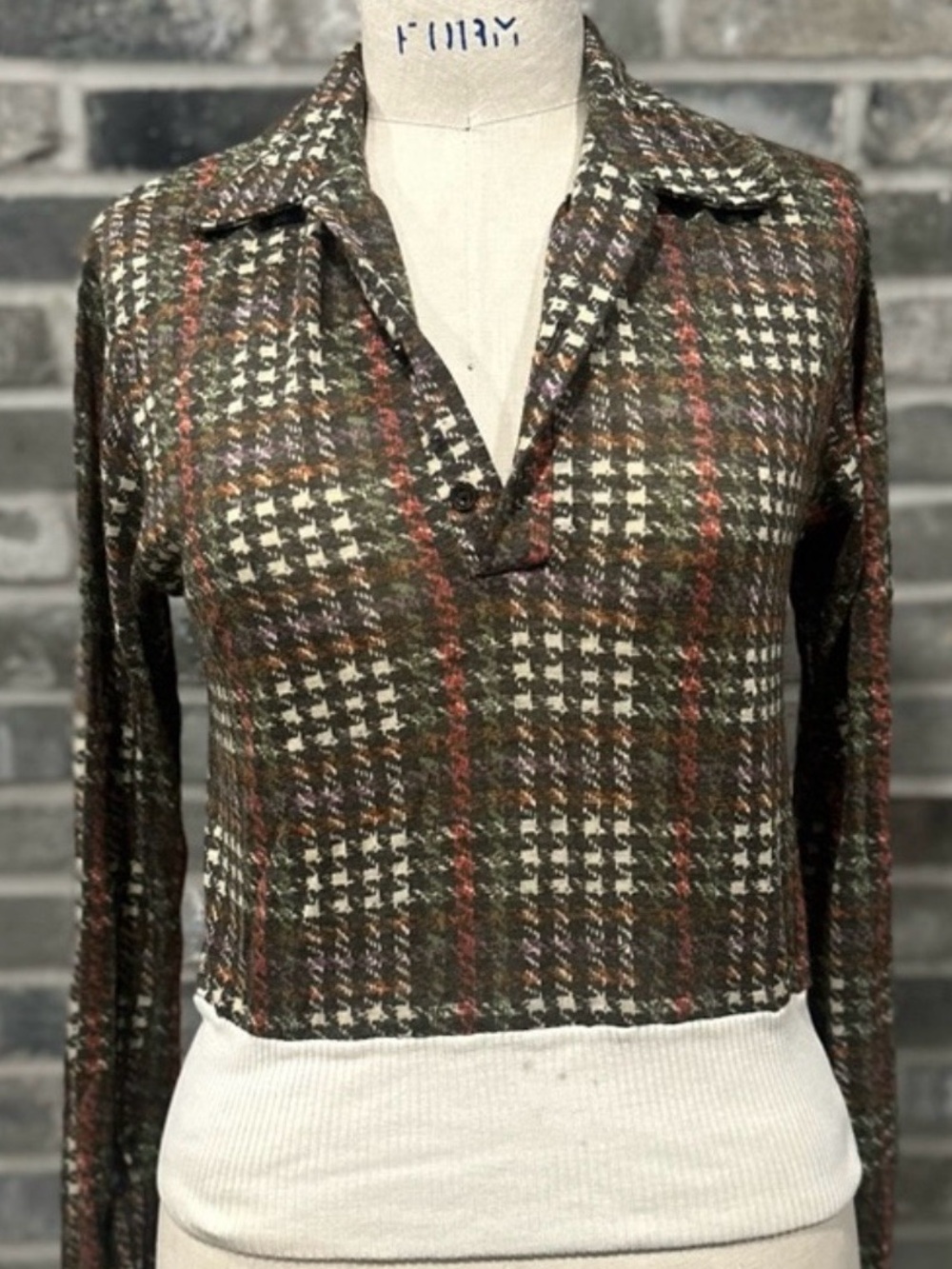 Vintage Impulse Houndstooth Plaid Collared Sweater Y2K Earth Tone Small